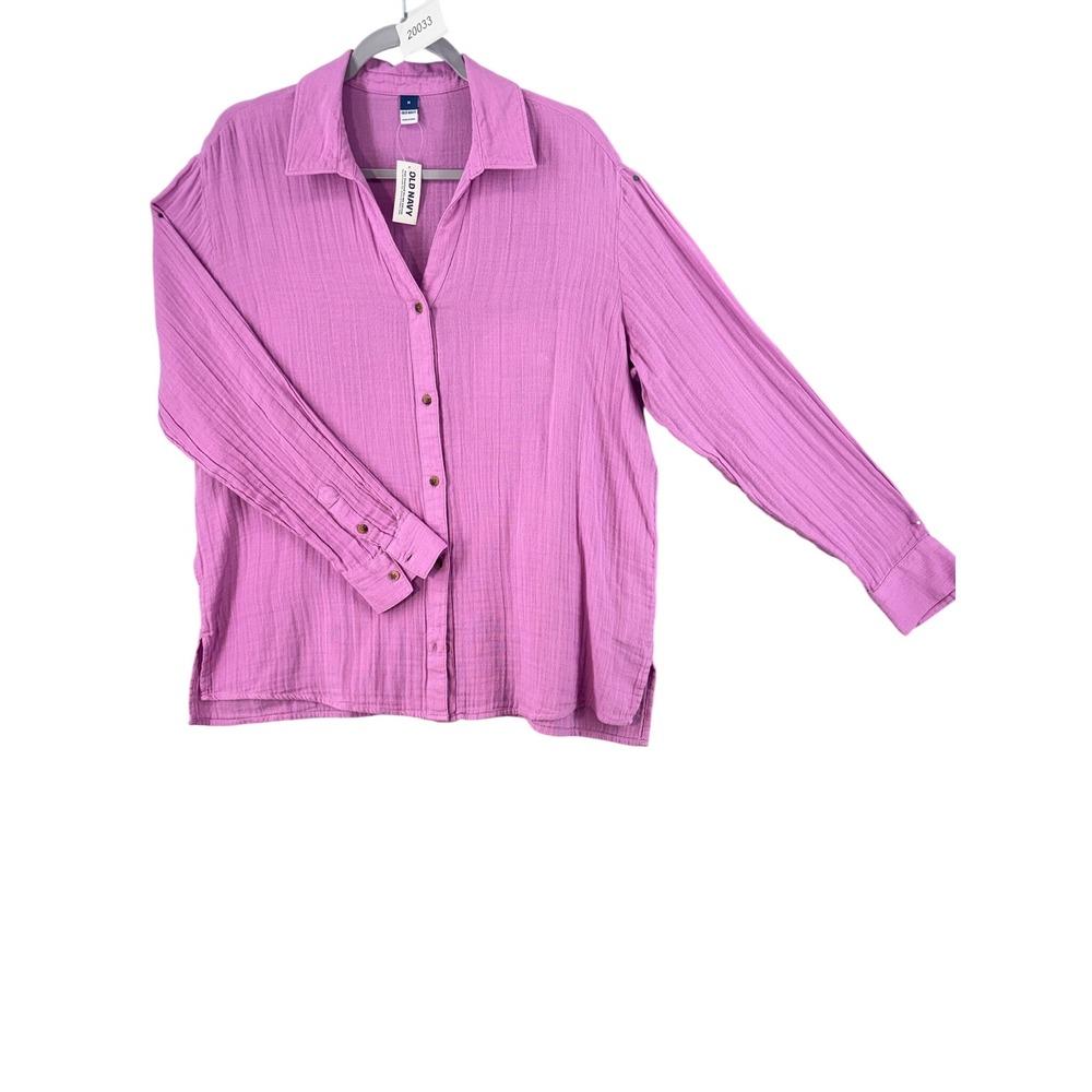 NWT Old Navy Shirt Womens Sz M Button Down Long Sleeve Cotton Gauze Relaxed